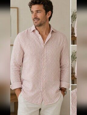 Camicissima 100% Linen White Red Print Button Front Shirt Size 38 Italy. NWOT